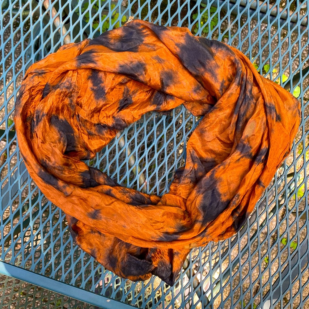 Rust Orange and Black Silk Head Wrap or Scarf